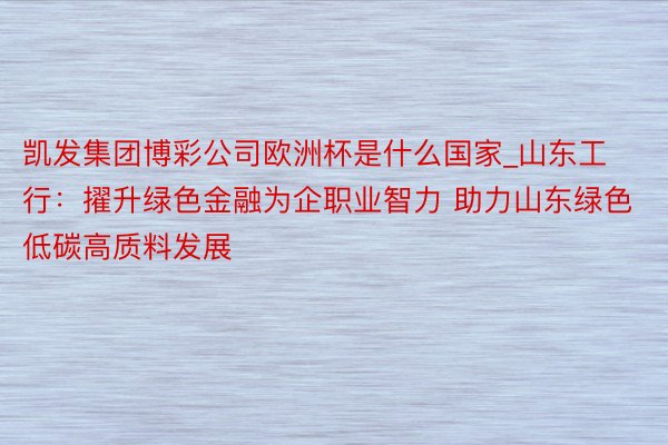 凯发集团博彩公司欧洲杯是什么国家_山东工行：擢升绿色金融为企职业智力 助力山东绿色低碳高质料发展